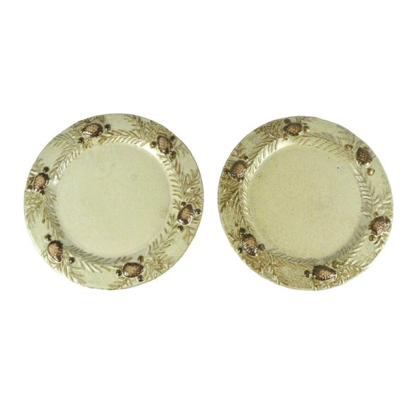 Bread Dessert Plate Country Pine Cone Design Lake Lodge Cabin Style 8" Set of 2 - Picture 12 of 12